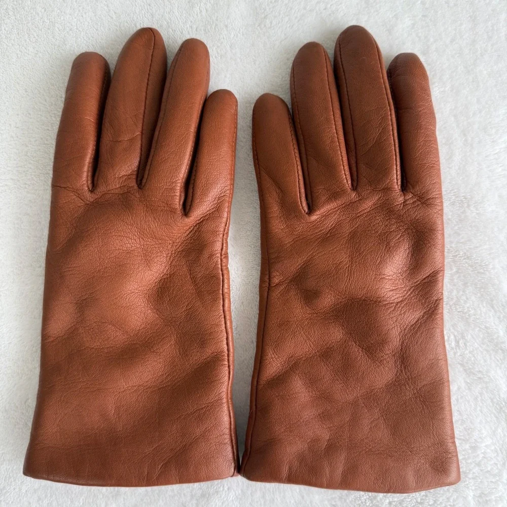 J Crew Womens Gloves Leather Shell Cashmere‎ Lining Small Cognac Tech Touch